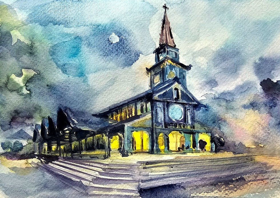 Nhà thờ làm từ gỗ cà chít được voi kéo từ rừng về